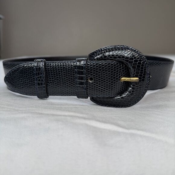 VINTAGE Alcott & Andrews Genuine Lizard Belt Women Size 70 / 28 Dark Blue ITALY - Picture 3 of 13